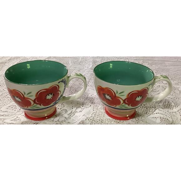 Set of 2 Grace's Teaware Fine Ceramic Floral Footed Tea Coffee Mug Cup - Picture 8 of 9